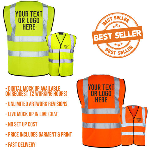 Printed Hi-Vis High Viz Visibility Safety Vest Waistcoat Tabard