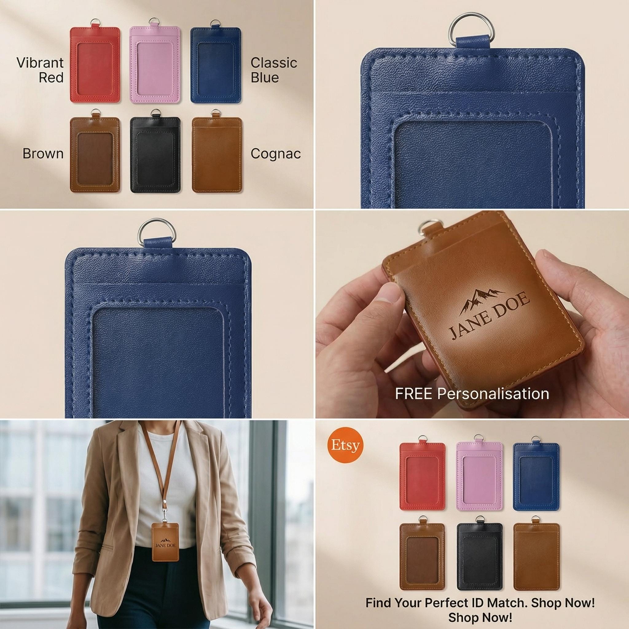 PU Leather ID Card Holder: Dual Pocket Badge Wallet (72x110mm)