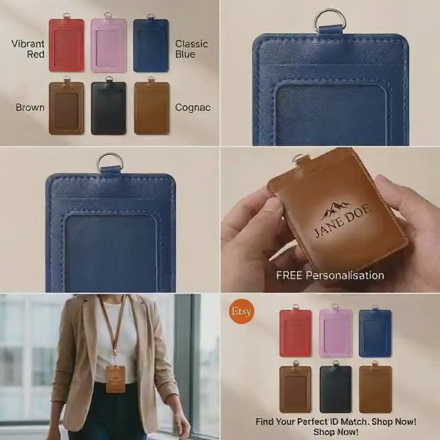 PU Leather ID Card Holder: Dual Pocket Badge Wallet (72x110mm)