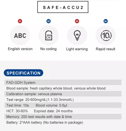 Sinocare Diabetes Test Kit ACCU2 Blood Glucose Monitor+Test Strips